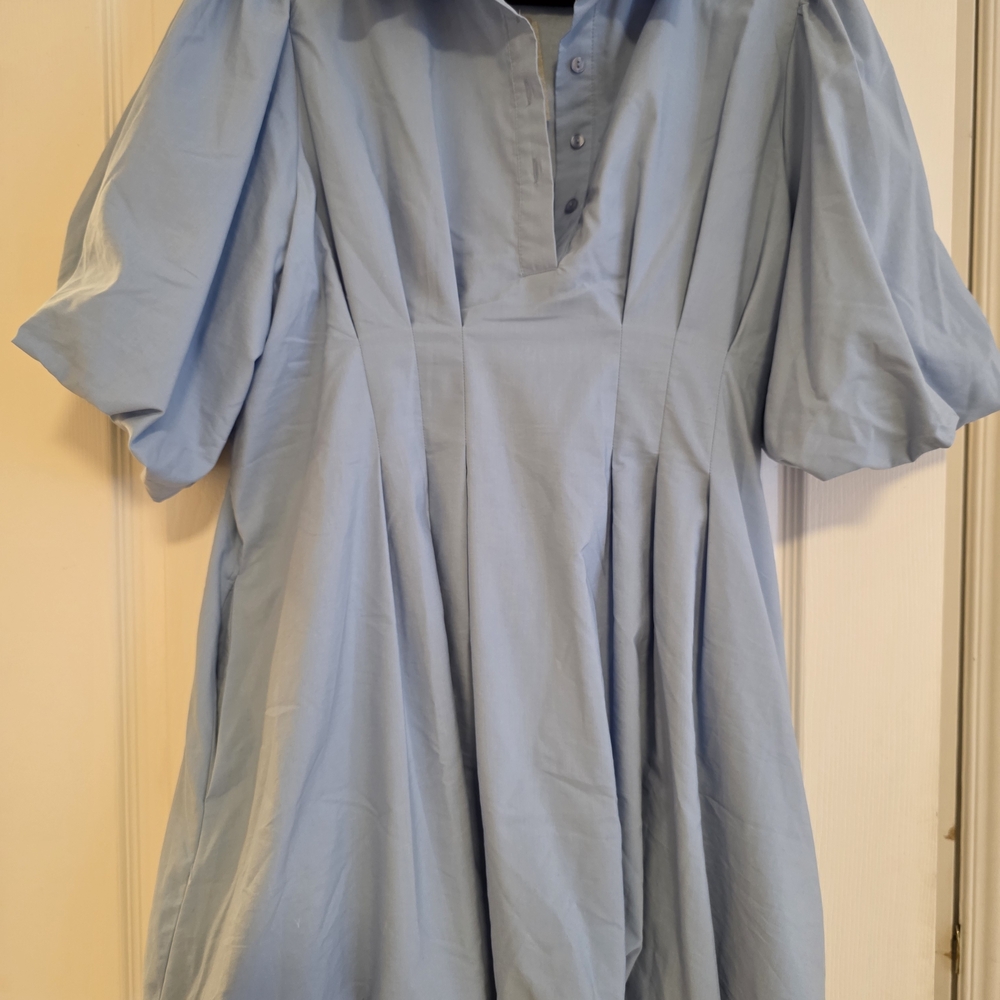 Light Blue Puff Sleeve Dress